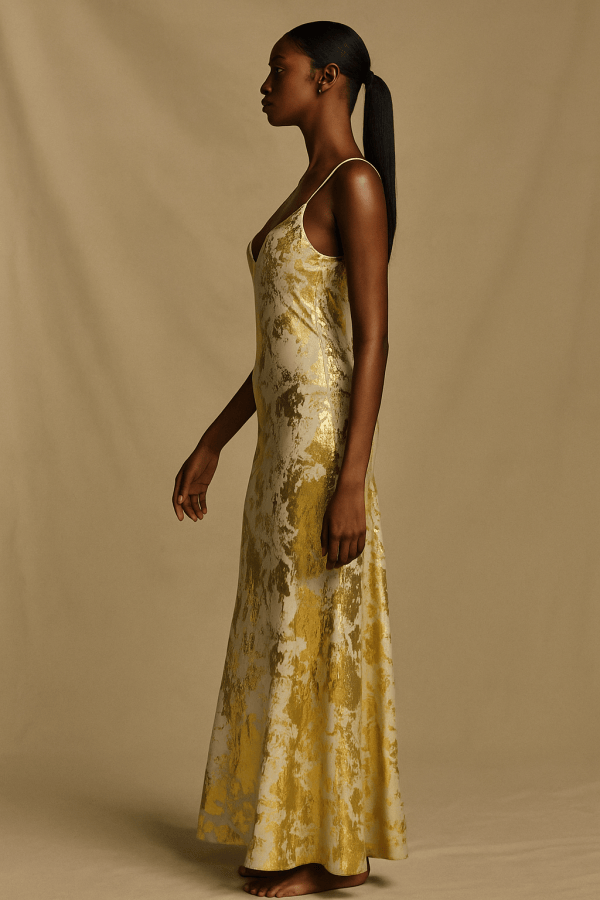 Célina™ Elegant Gold Detail Maxi Dress - Image 2