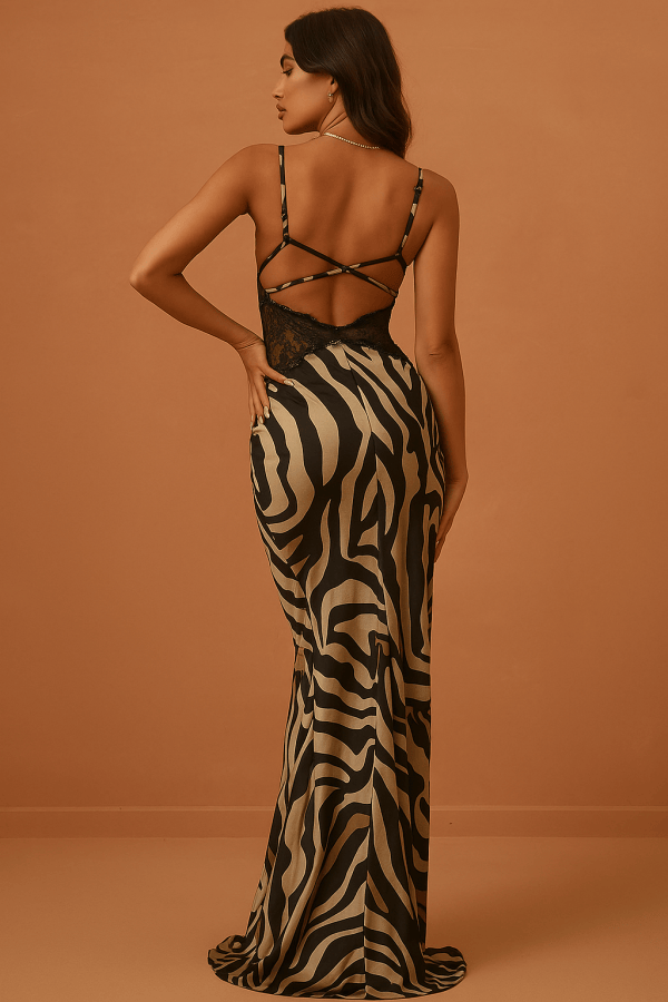 Savanna™ Zebra Print Side Slit Maxi Dress - Image 3