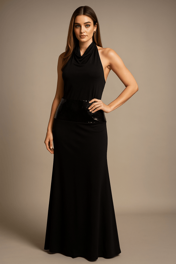 Lunara™ Halter Patchwork Draped Maxi Dress - Image 1