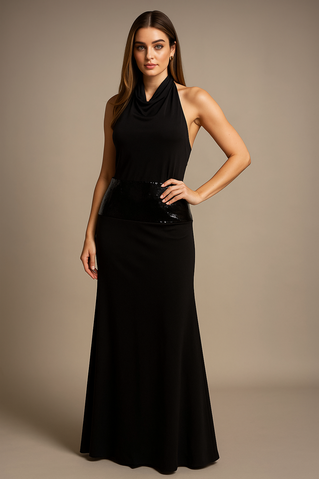 Lunara™ Halter Patchwork Draped Maxi Dress - Image 1
