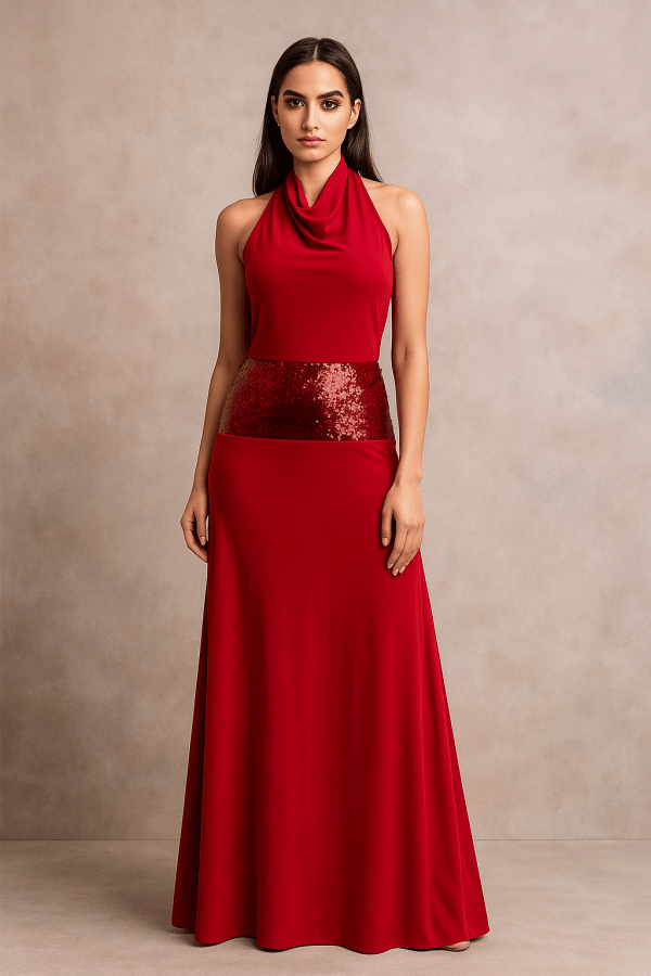 Lunara™ Halter Patchwork Draped Maxi Dress - Image 4
