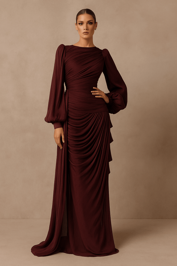 Elowen™ Pleated Long Sleeve Maxi Dress - Image 2