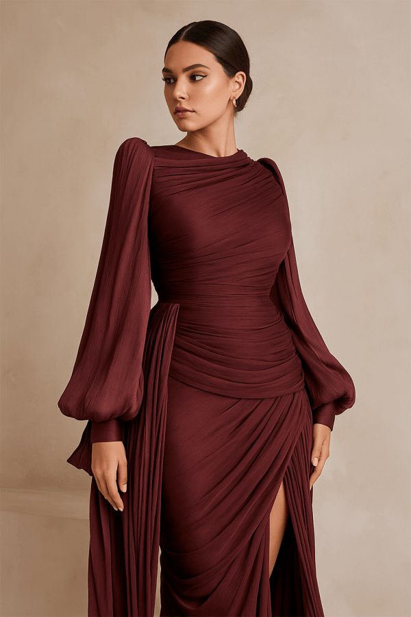 Elowen™ Pleated Long Sleeve Maxi Dress - Image 3