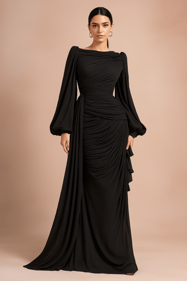 Elowen™ Pleated Long Sleeve Maxi Dress - Image 1