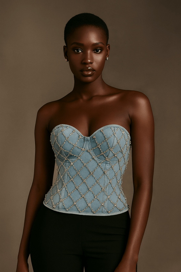 Aveline™ Strapless Bustier Crop Top – Diamond Embellished Corset Top