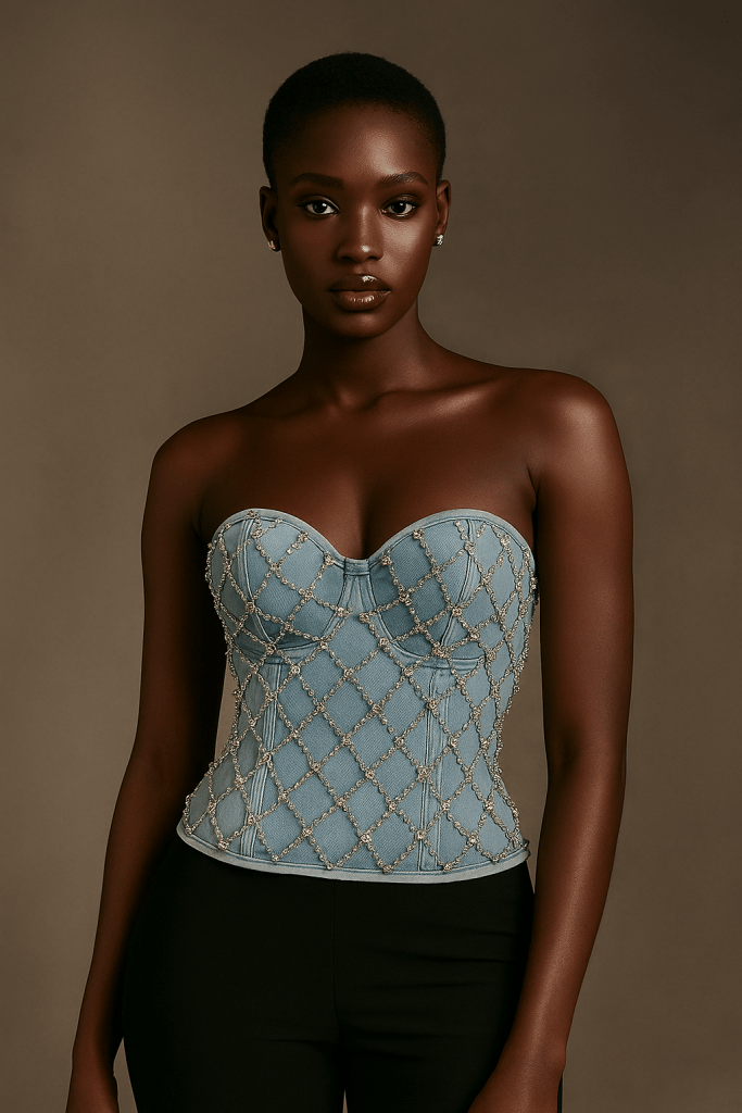 Aveline™ Strapless Bustier Crop Top – Diamond Embellished Corset Top