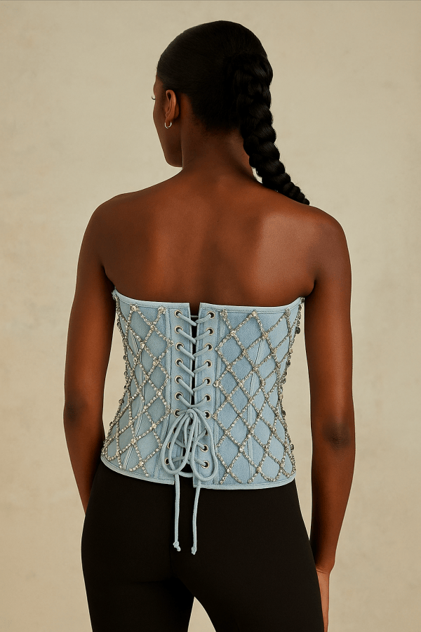 Aveline™ Strapless Bustier Crop Top – Diamond Embellished Corset Top - Image 3