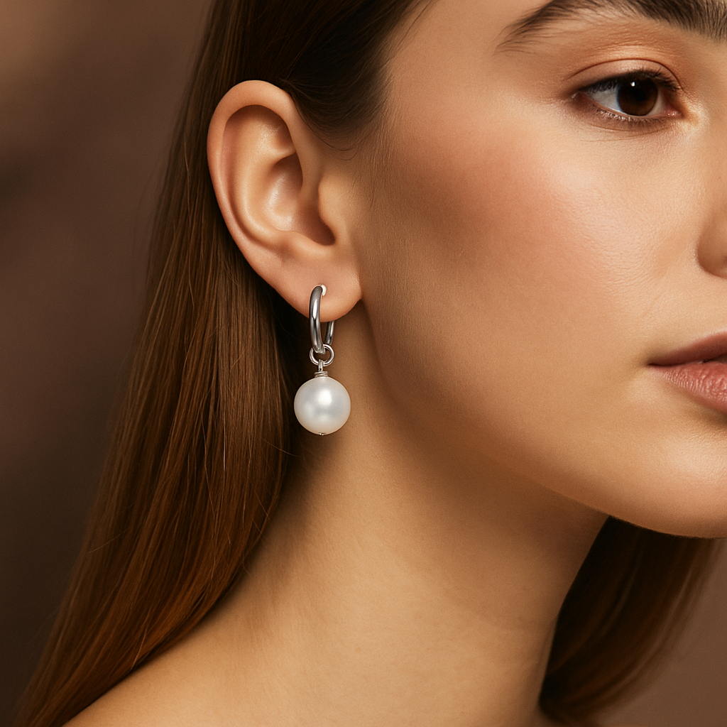 Aurelia™ Gold Hoop Earrings with Pearl Pendant - Image 2