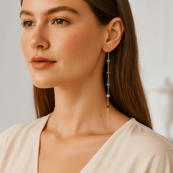 Solara™ Gold Beaded Tassel Earrings - Image 2
