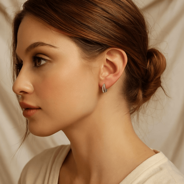 Isadora™ 14K Gold Dainty Diamond Hoop Earrings - Image 2