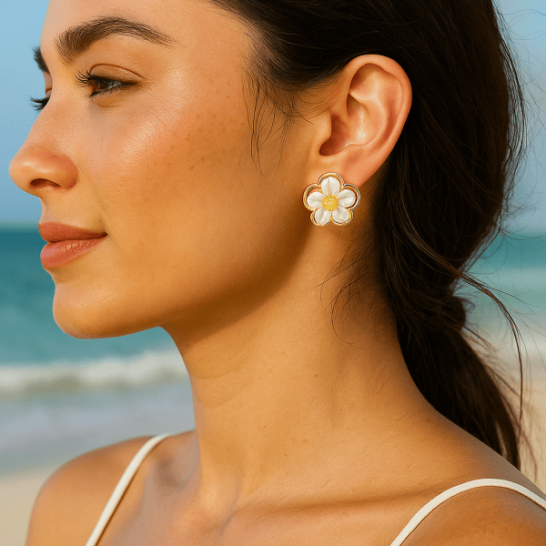 Serenya™ Gold Acrylic Floral Earrings - VC Edit - Image 2