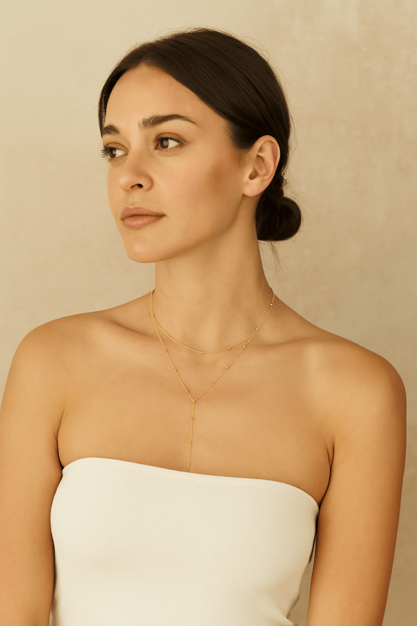 Serenya™ Gold Y-Drop Layered Beaded Necklace - Image 2