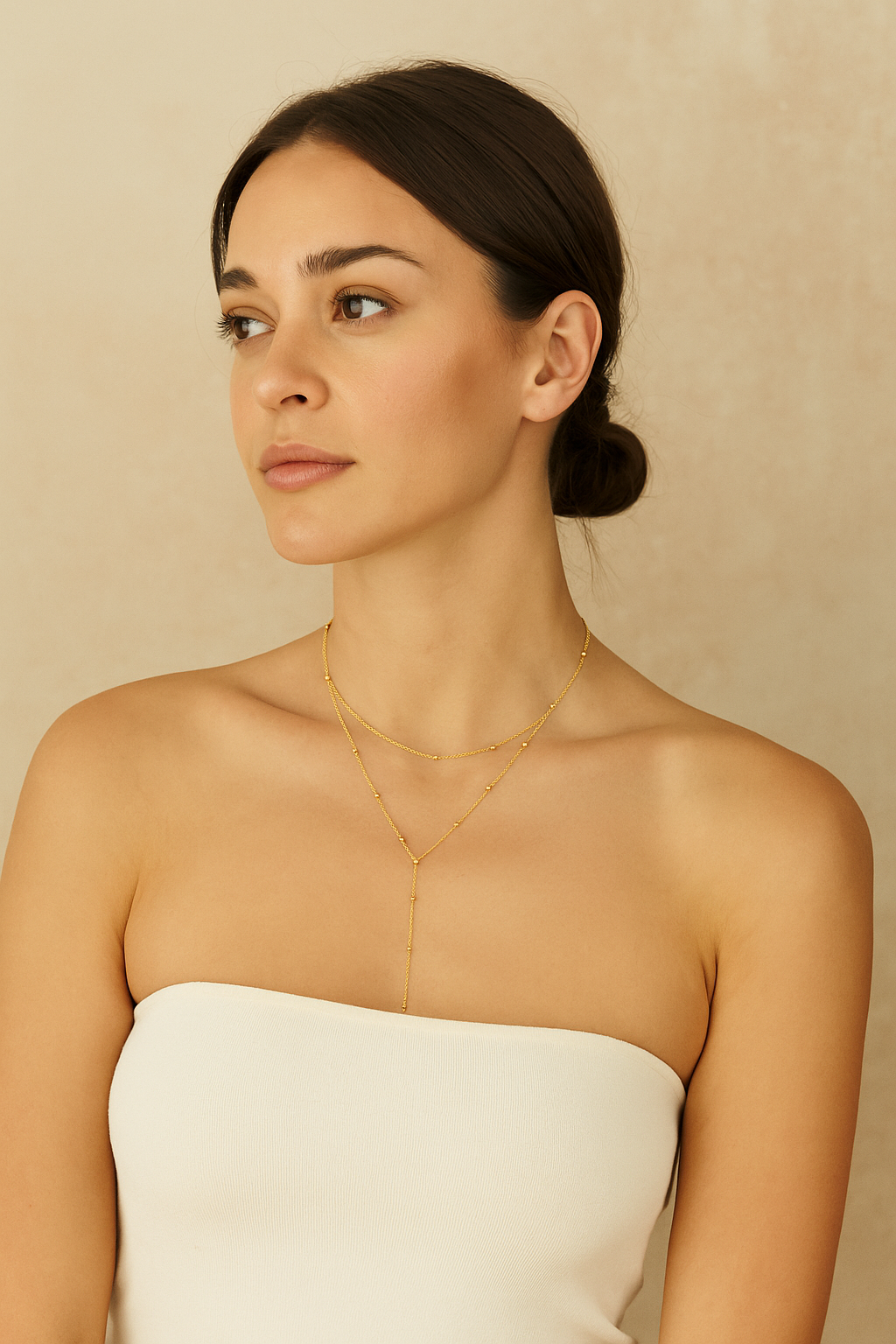 Serenya™ Gold Y-Drop Layered Beaded Necklace - Image 2
