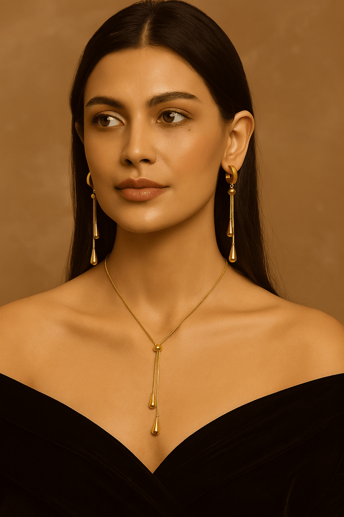 Isadora™ Gold Water Droplet Tassel Necklace & Earrings