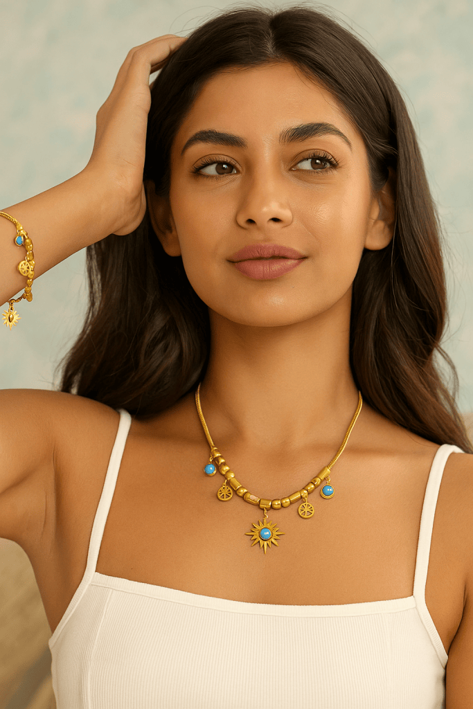 Maravelle™ Gold Gilded Charm Set – Bracelet & Necklace