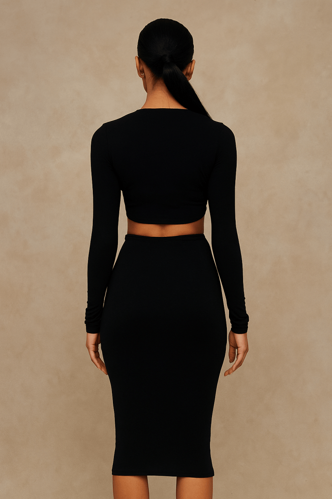 Celina™ Long-Sleeved Blouse & Strap Hip Skirt Set