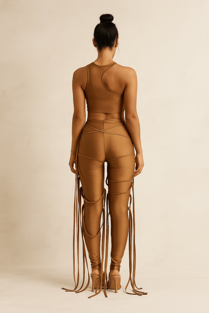 Celestia™ Leather Crop Top & Ribbon Pants Set
