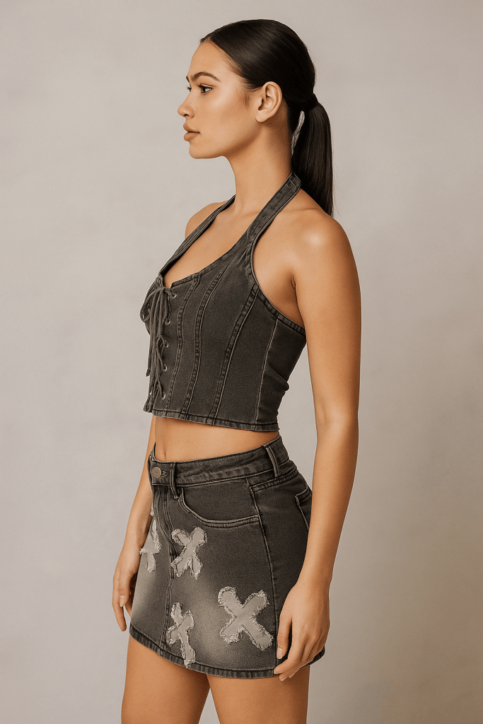 Aurelia™ Embroidered Denim Top & Skirt Set