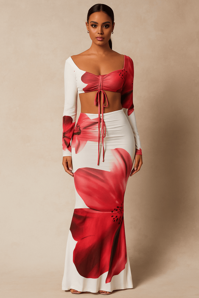 Serenya™ Floral Lace-Up Top & Skirt Set