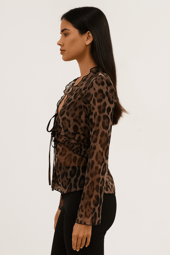 Cassiane™ Leopard Sheer Flare Sleeve Shirt