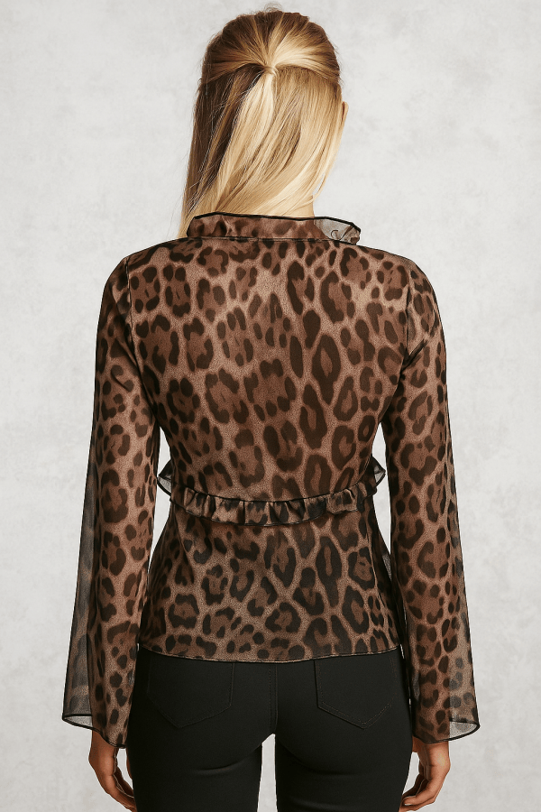 Cassiane™ Leopard Sheer Flare Sleeve Shirt - Image 3