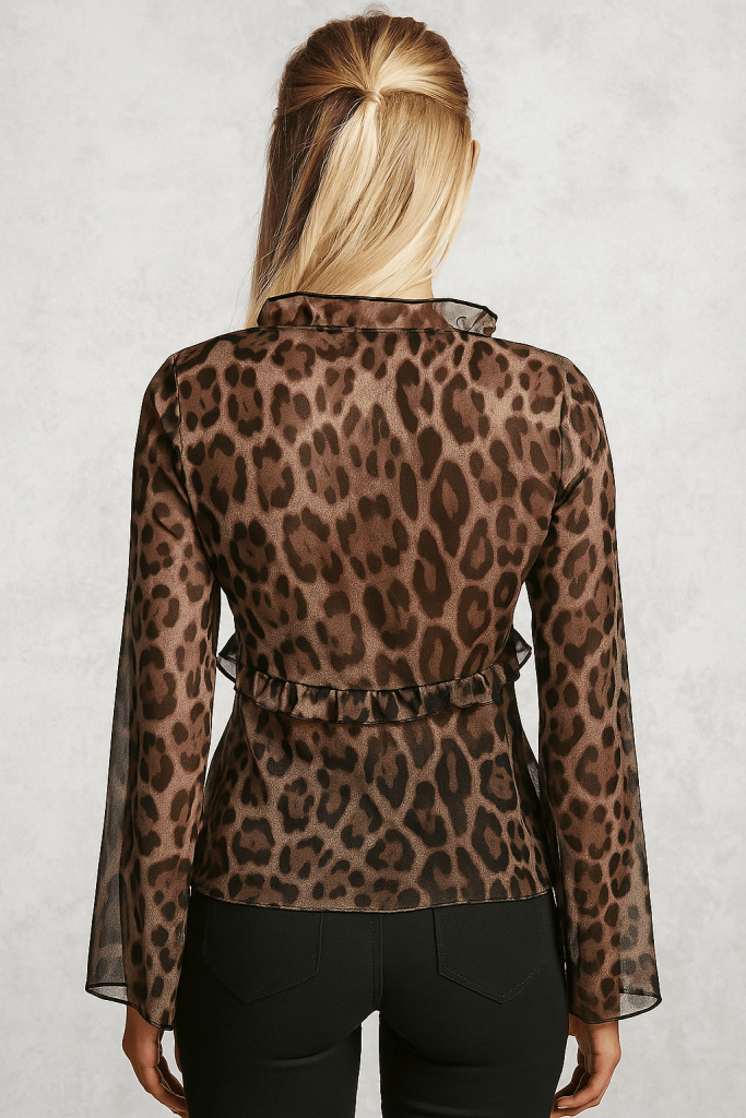Cassiane™ Leopard Sheer Flare Sleeve Shirt