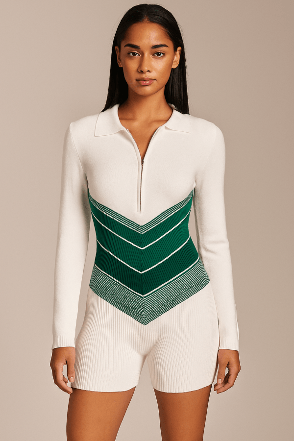 Thaliora™ Knitted Panelled Striped Mini Playsuit