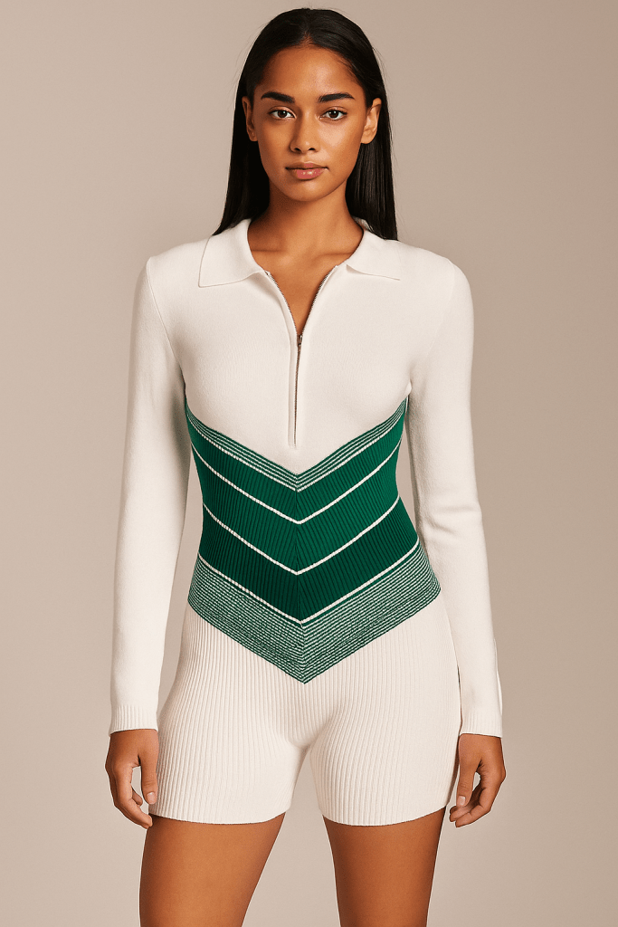 Thaliora™ Knitted Panelled Striped Mini Playsuit