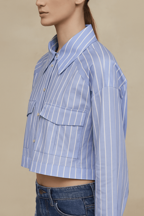 Celestia™ Loose Striped Cropped Blouse - Image 2