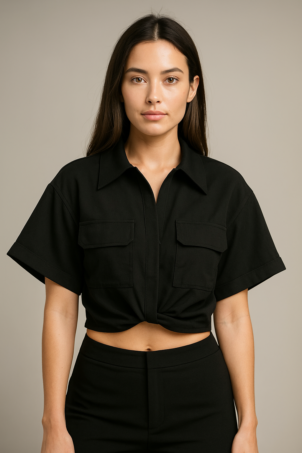 Serenya™ Asymmetrical Knot Short Sleeve Shirt - Image 1