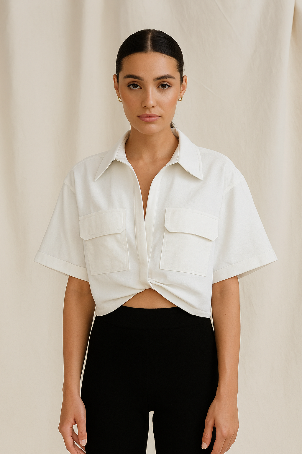 Serenya™ Asymmetrical Knot Short Sleeve Shirt - Image 3