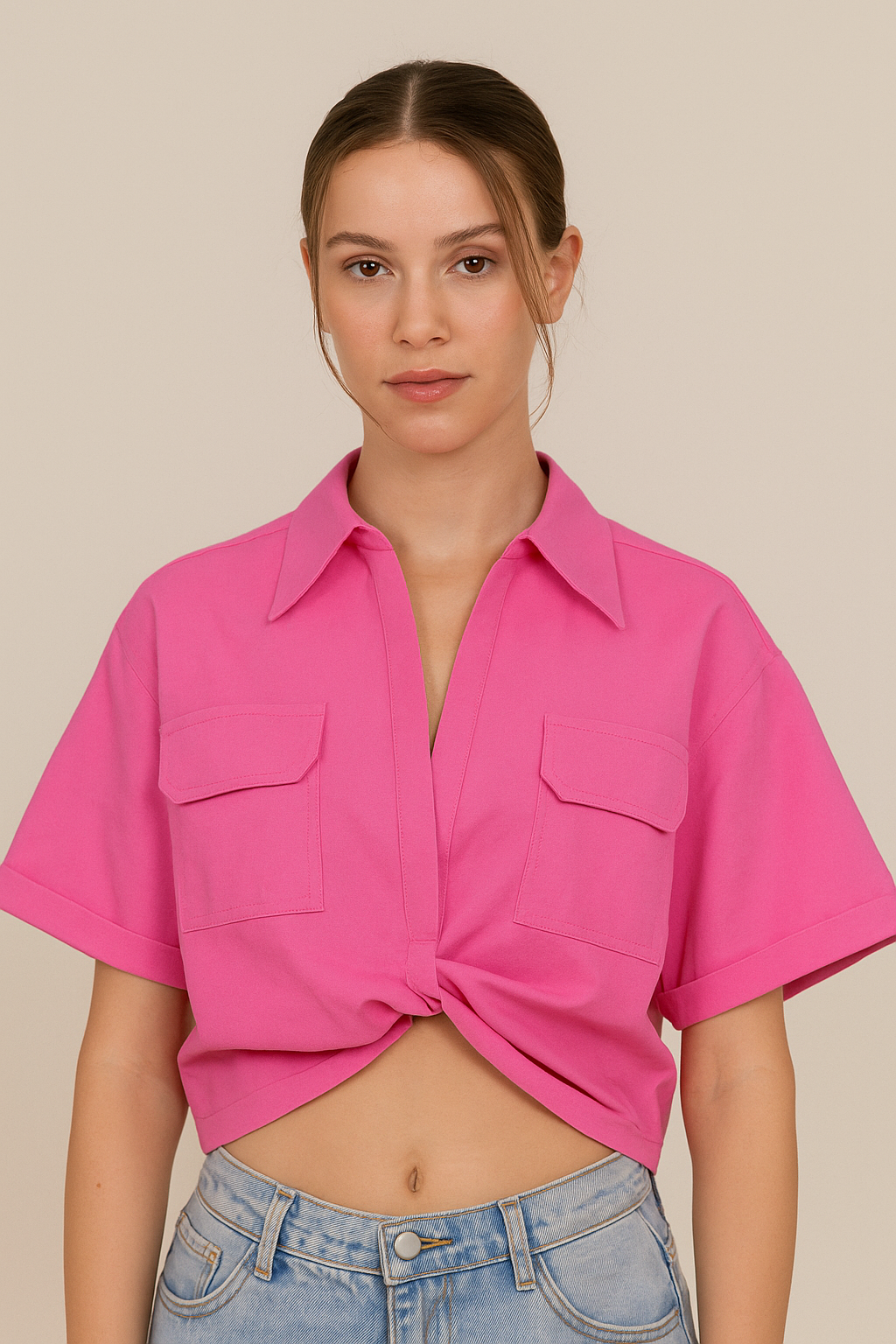 Serenya™ Asymmetrical Knot Short Sleeve Shirt - Image 4
