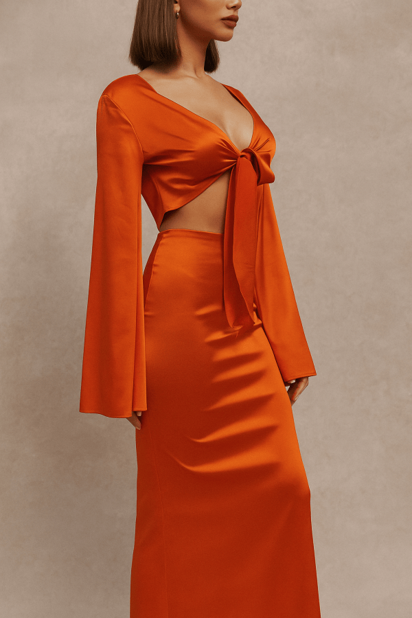 Celina™ Satin Flare Shirt & Maxi Skirt Set - Image 3