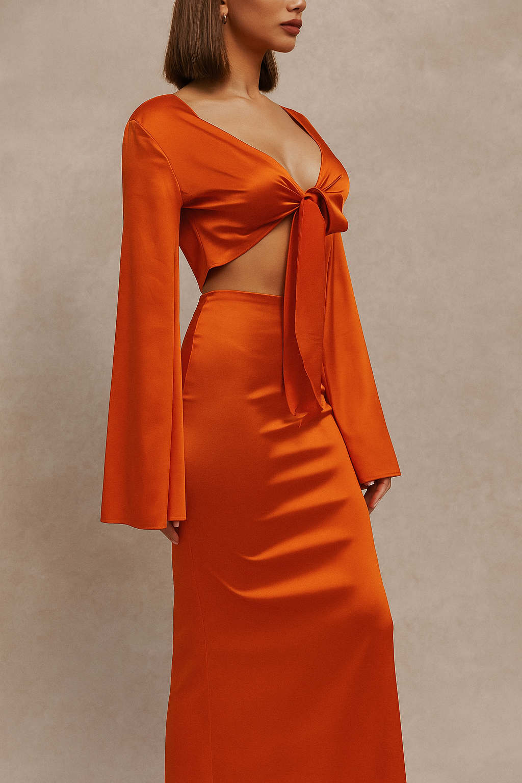 Celina™ Satin Flare Shirt & Maxi Skirt Set - Image 3
