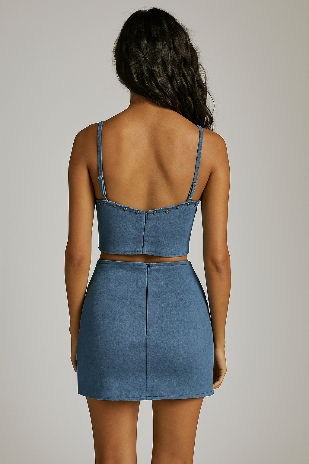 Celestia™ Denim Lace Up Top & Mini Skirt Set - Image 4