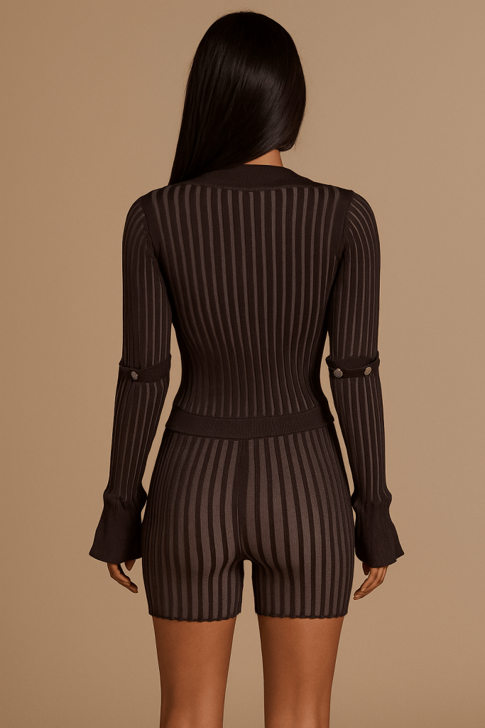 Valoria™ Crochet Button Striped Top & Shorts Set