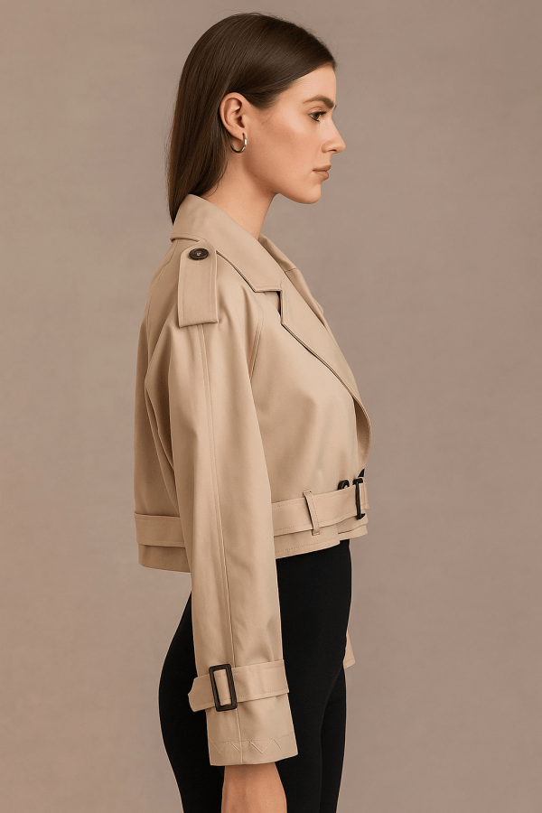Elaris™ Belted Cropped Trench Jacket - Image 3
