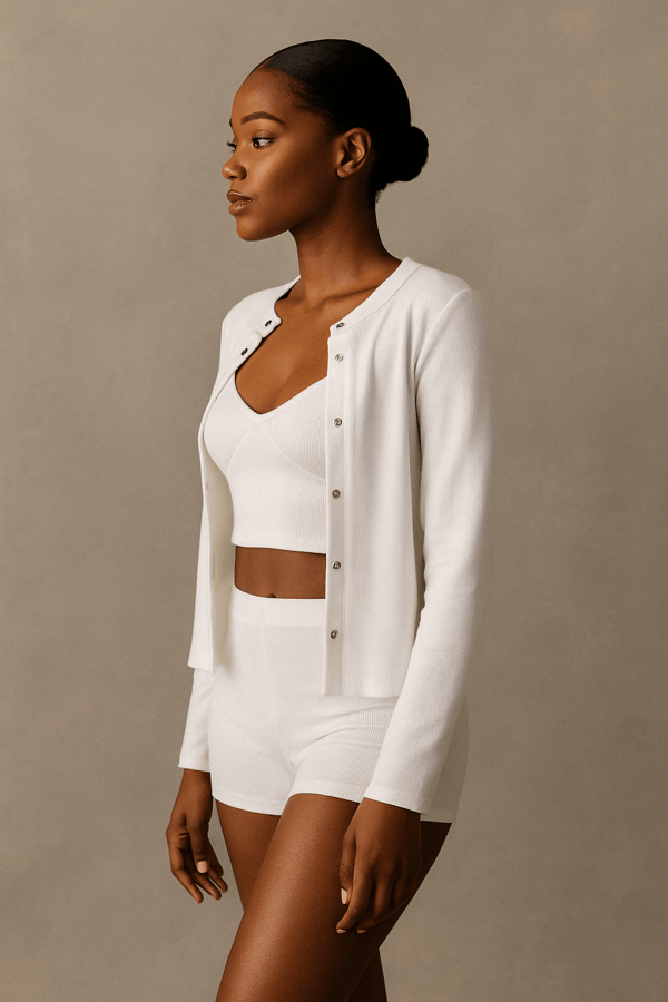 Valoria™ Cardigan, Halter Top & Shorts Set - Image 4