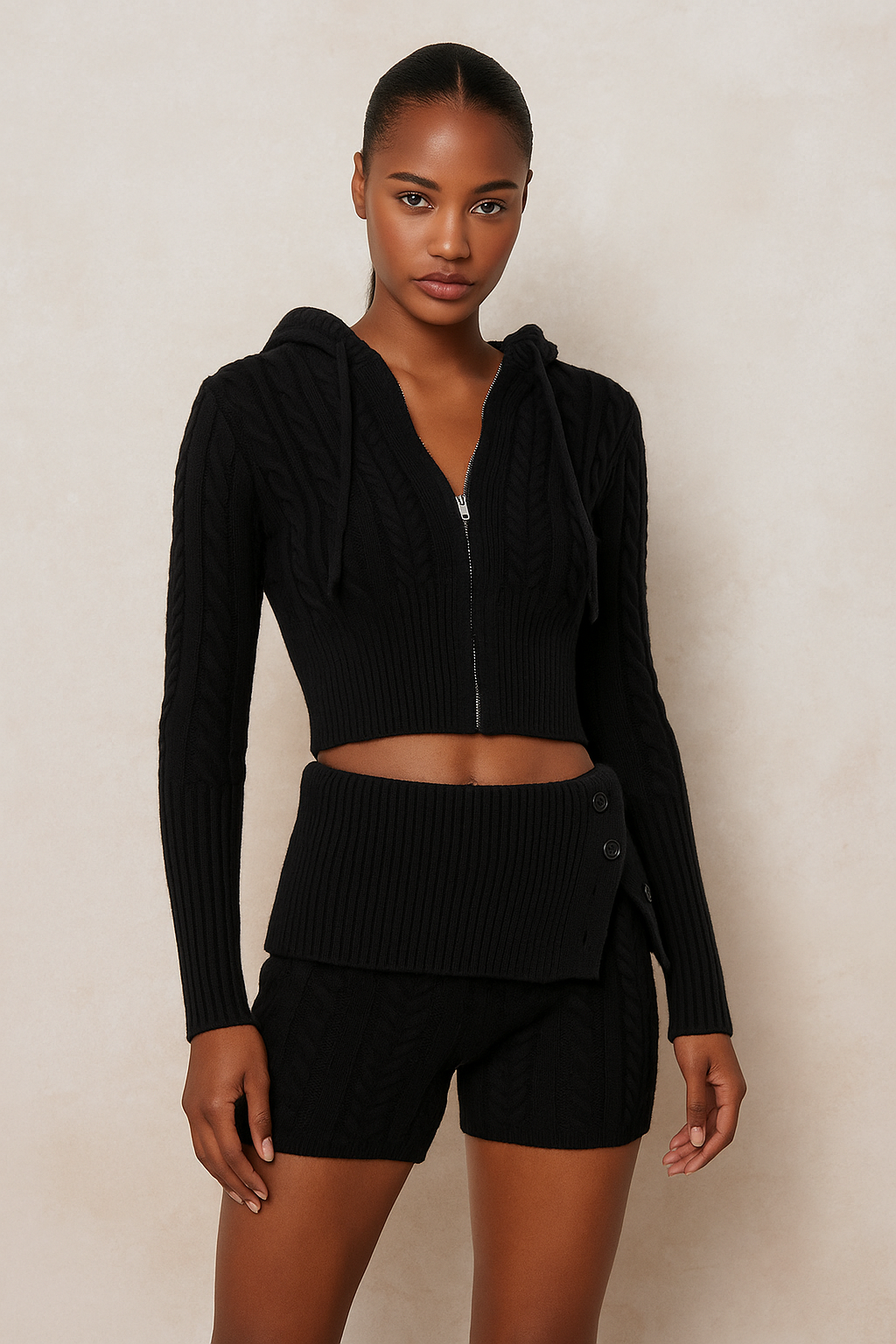 Amarisse™ Knitted Hooded Cardigan & Shorts Set - Image 3