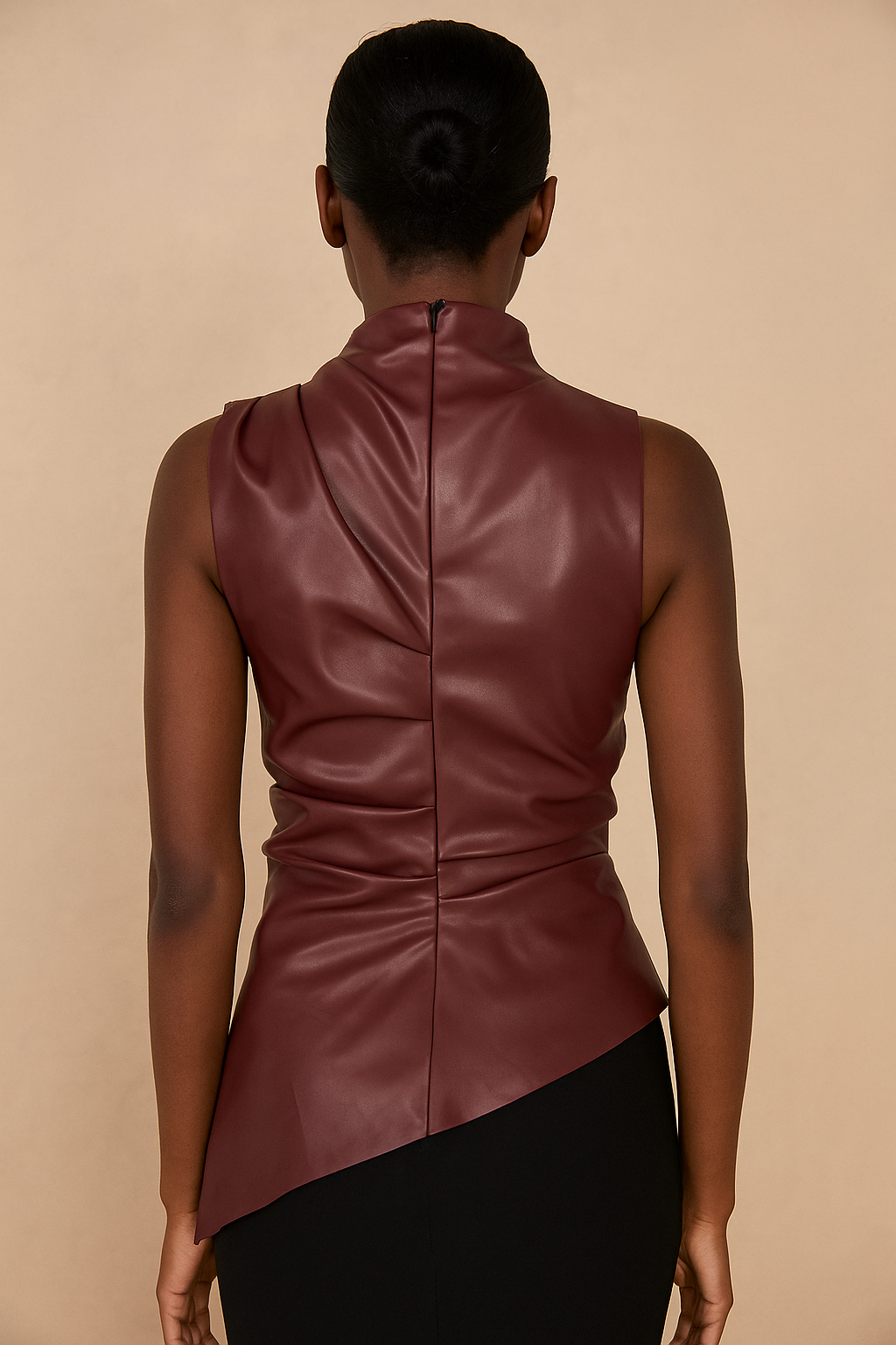 Solenne™ Leather Ruched Sleeveless Top - Image 3