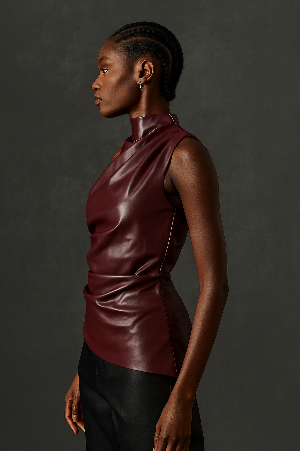 Solenne™ Leather Ruched Sleeveless Top - Image 2