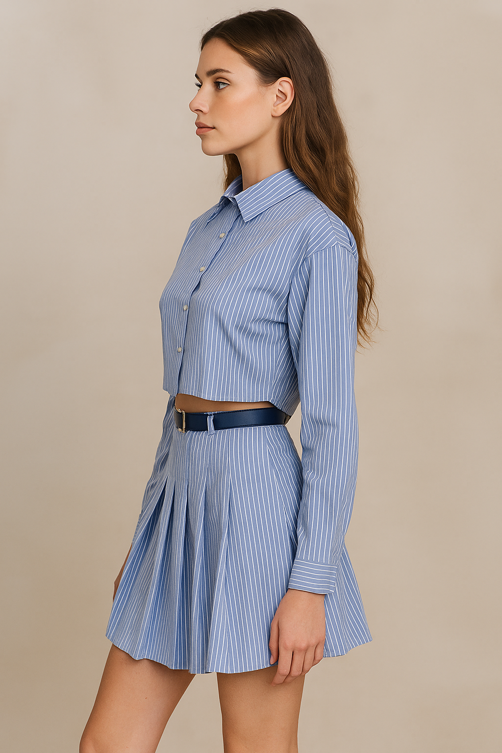 Thessia™ Striped Cropped Shirt & Skirt Set - Image 2