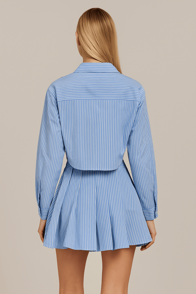 Thessia™ Striped Cropped Shirt & Skirt Set