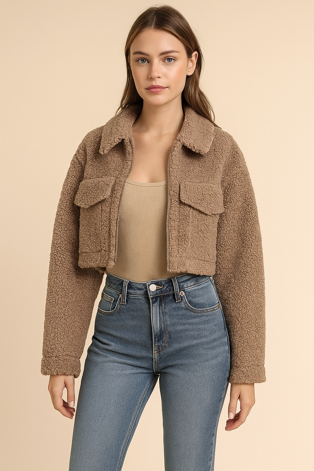 Orlena™ Faux Fur Fleece Cropped Jacket - Image 3