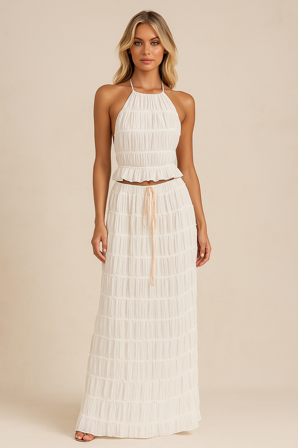 Melisandre™ Ruched Halter Top & Maxi Skirt Set - Image 1