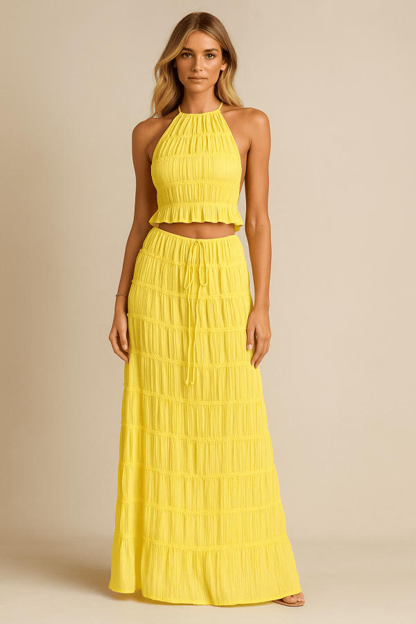 Melisandre™ Ruched Halter Top & Maxi Skirt Set - Image 4