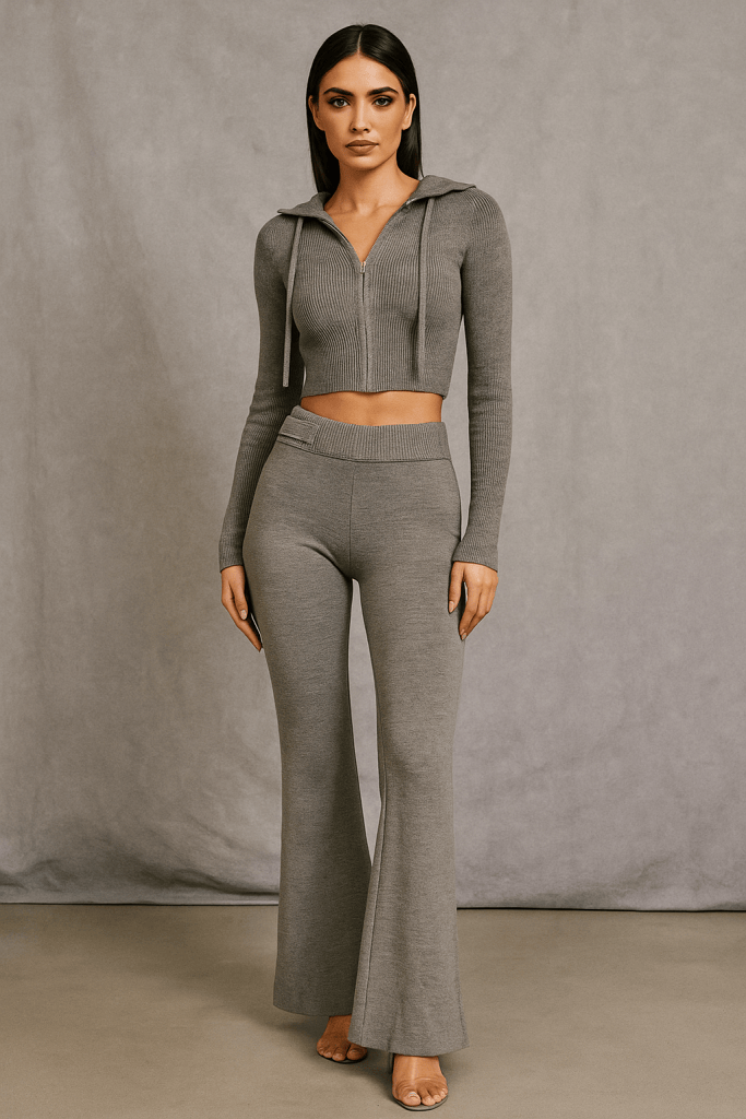 Thessia™ Knitted Hoodie & High Waist Pants Set