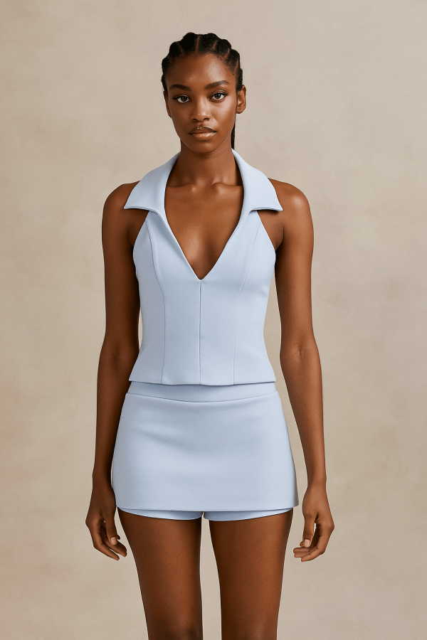 Valoria™ V-Neck Backless Top & Mini Skirt Set