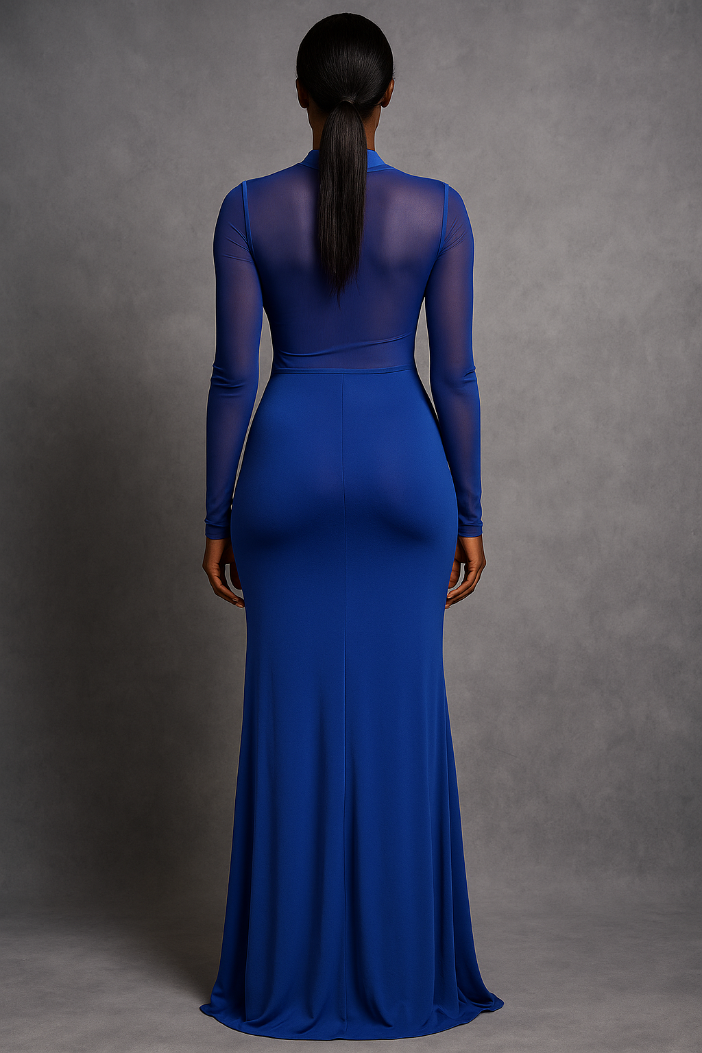 Solenne™ Half Turtleneck Mesh Ruched Maxi Dress - Image 3