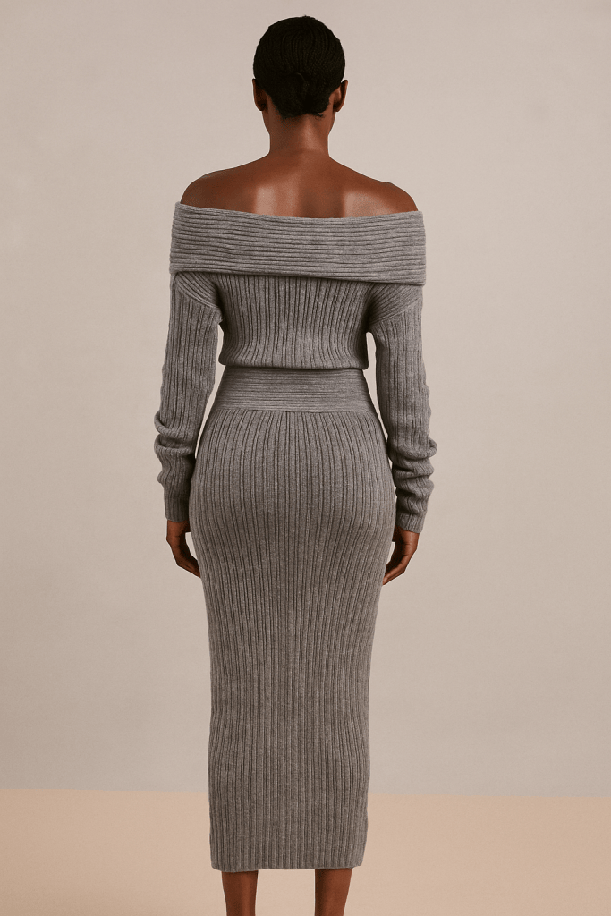 Solenne™ Knitted Off Shoulder Sweater & Maxi Skirt Set
